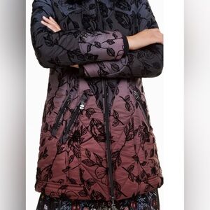 Desigual Black and Pink Floral Puffer Jacket